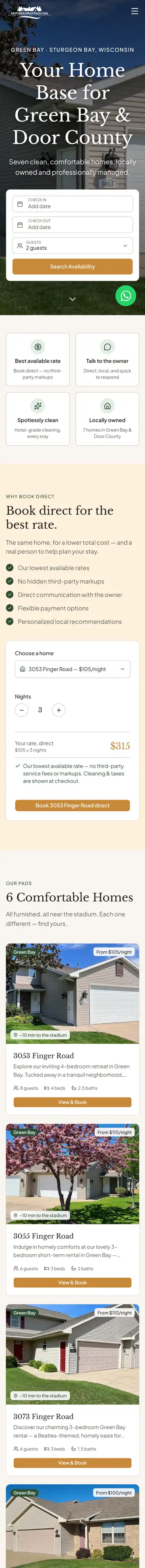 Phone view of the My Green Bay Pad website, scrolling