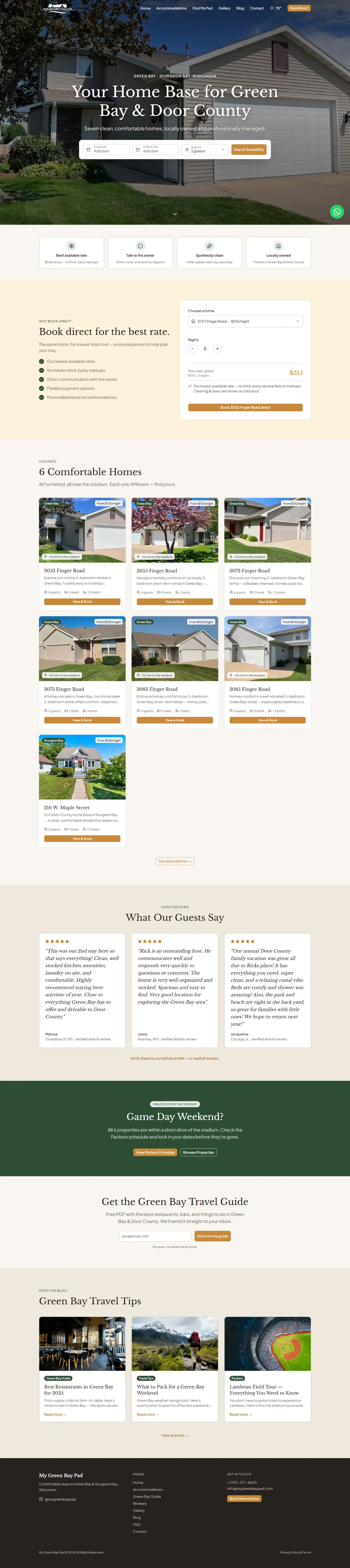 Desktop view of the My Green Bay Pad website, scrolling